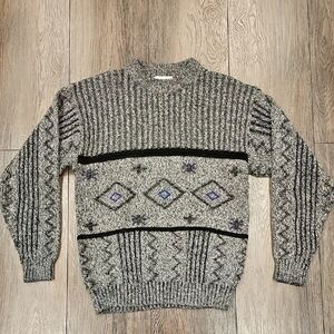 Men's, Vintage, Gray, Sweater, Crew, Retro,  80s, Unisex, Winter, Casual, Preppy